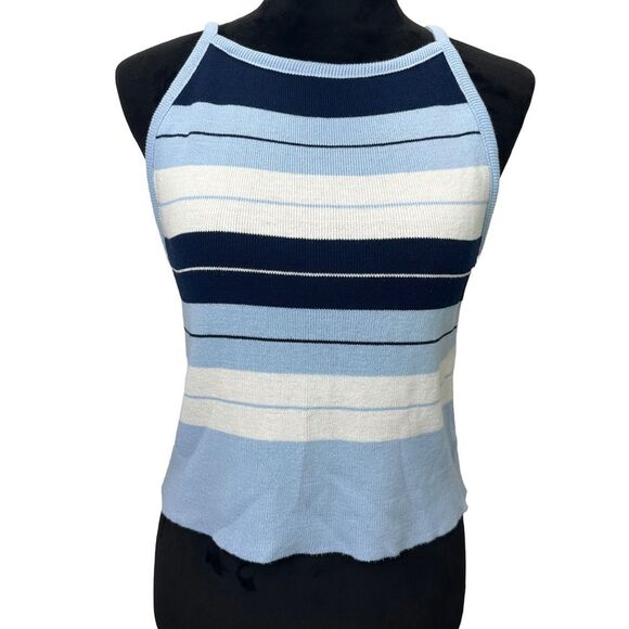 Unbranded Tops - The Great American Sweater Striped Blue and White Vintage Halter Top Size L
